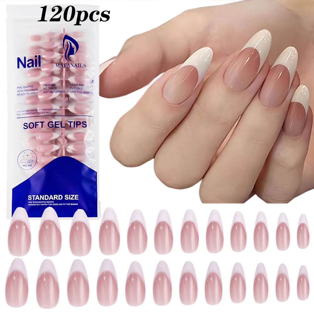 Nail Art Pink - 120 pçs rosa médio amêndoa francês