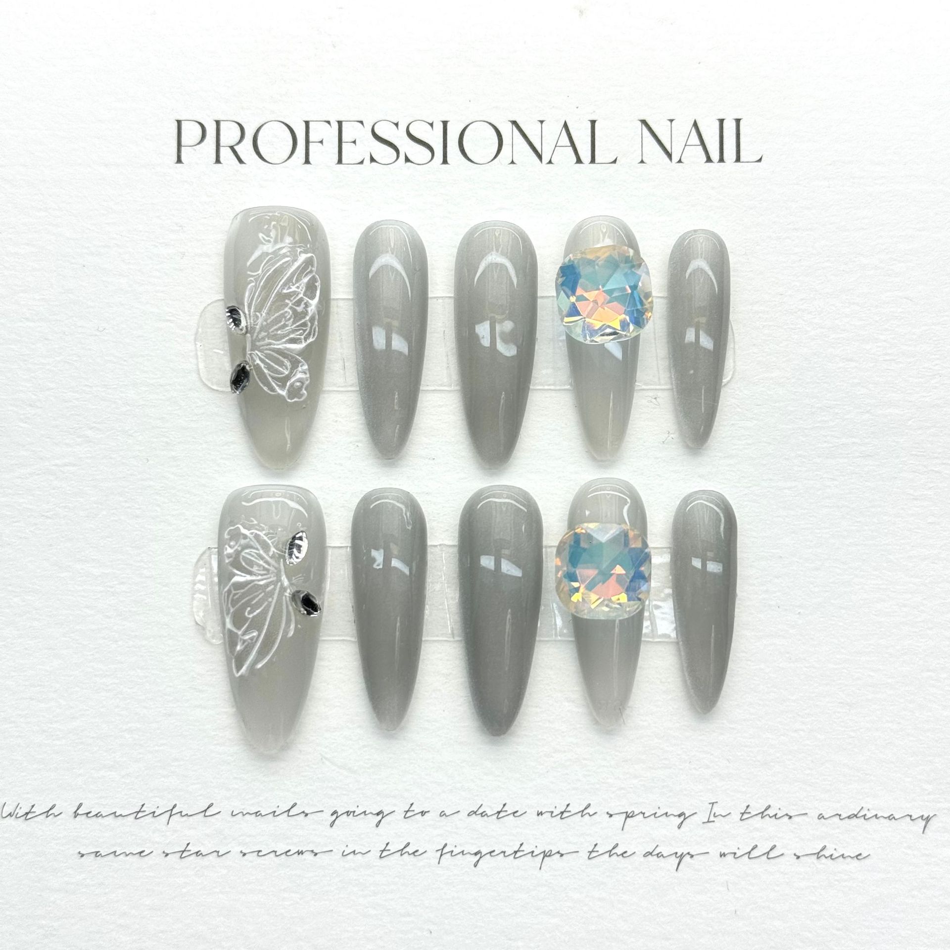 Nail Art Full Cat Eye - 10 Unidades de Unhas Postiças Longas