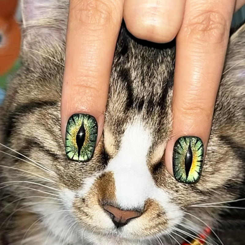 Nail Art Full Cat Eye - Unhas postiças curtas para mulheres com